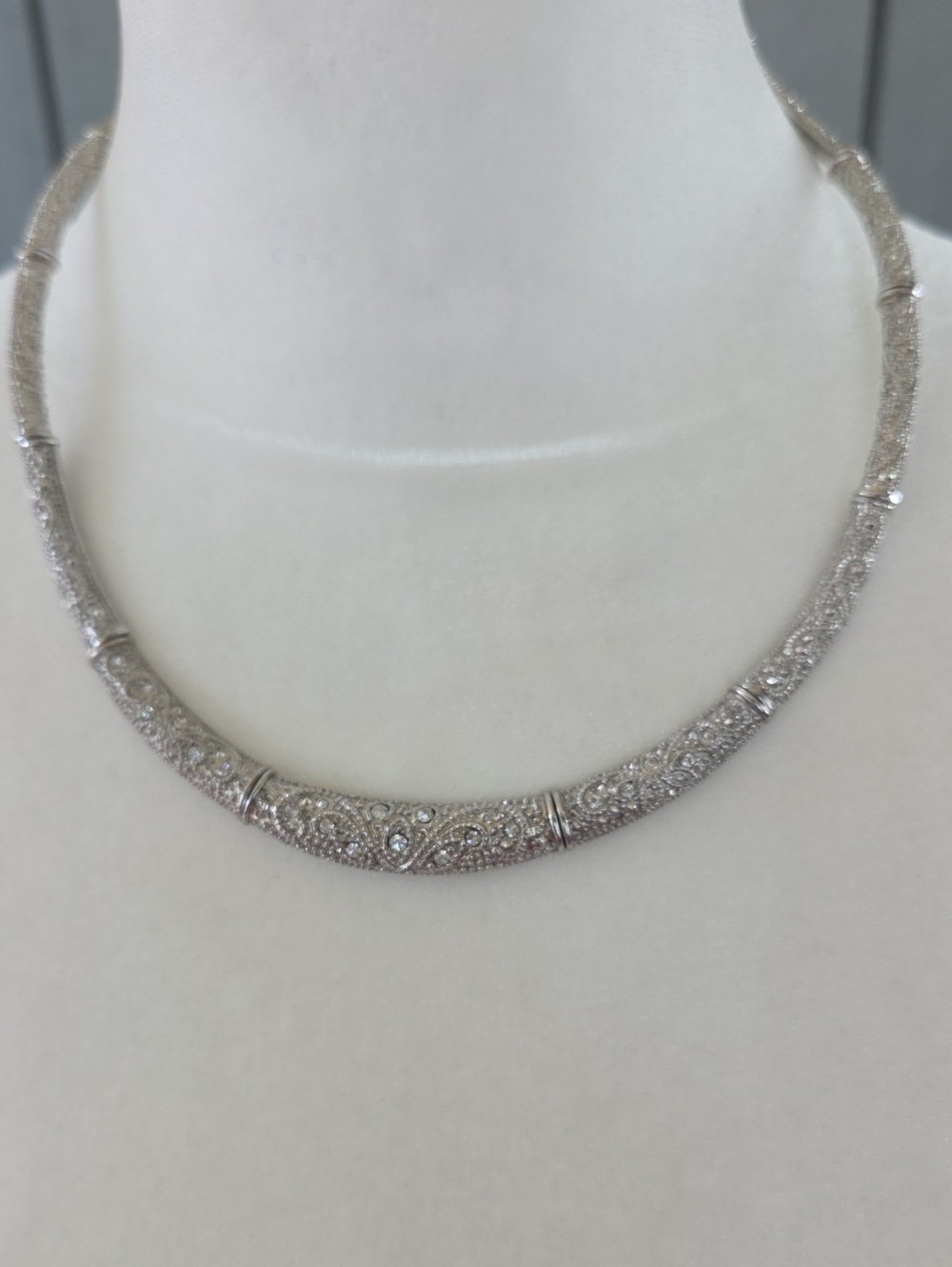 Sterling Silver Filigree Tubular Necklace - Silver Choker Style